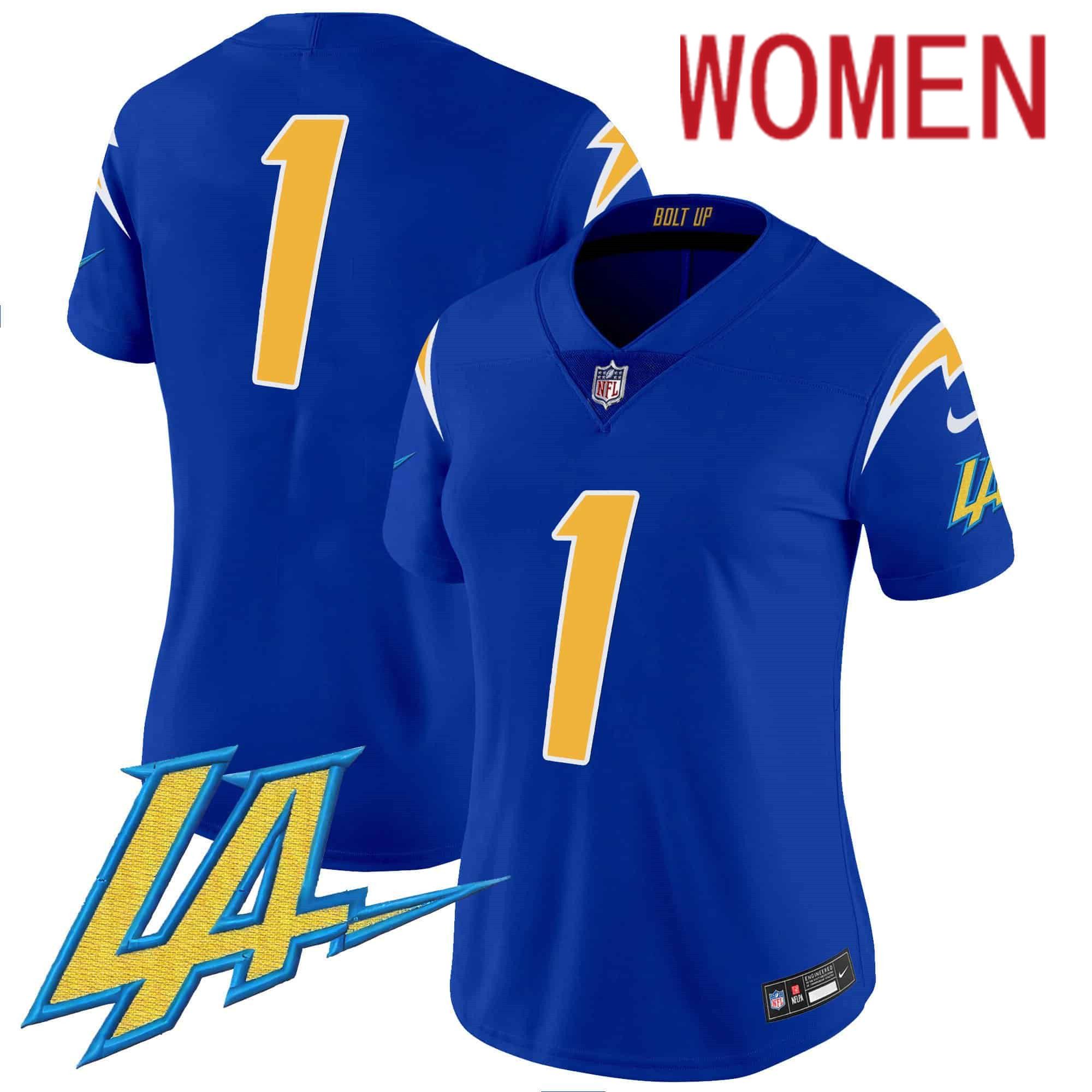 Women Los Angeles Chargers #1 No Name Blue 2024 Nike Vapor Limited NFL Jersey style 1